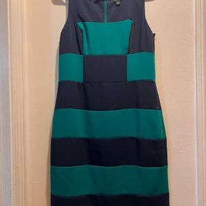 Ann Taylor Factory Navy and Teal Striped Midi Dress